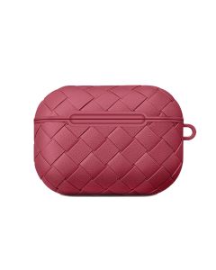 Devia Woven2 Pattern PU Leather Case Θήκη Μεταφοράς για τα Apple AirPods Pro - Red