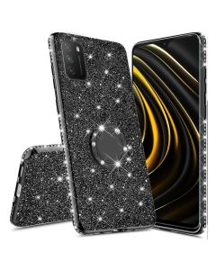Diamond Ring Case με Electro Bumper και Glitter - Black (Xiaomi Poco M3)