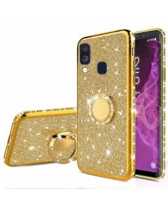 Diamond Ring Case με Electro Bumper και Glitter - Gold (Motorola Moto E6 Plus)