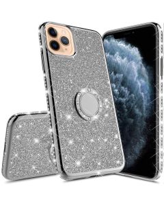 Diamond Ring Case με Electro Bumper και Glitter - Silver (iPhone 11 Pro)