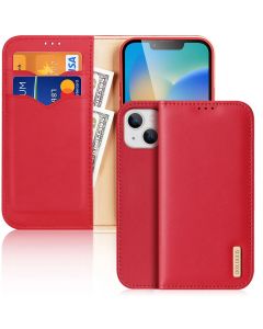 DUX DUCIS Hivo Leather RFID Wallet Case Δερμάτινη Θήκη Πορτοφόλι με Stand - Red (iPhone 14 Plus)