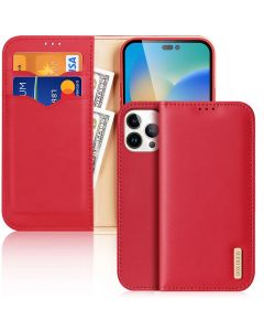 DUX DUCIS Hivo Leather RFID Wallet Case Δερμάτινη Θήκη Πορτοφόλι με Stand - Red (iPhone 14 Pro Max)