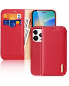 DUX DUCIS Hivo Leather RFID Wallet Case Δερμάτινη Θήκη Πορτοφόλι με Stand - Red (iPhone 14 Pro)