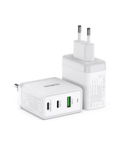 Duzzona GaN Fast Wall Charger USB-A / 2x Type-C PD QC 3.0 65W Αντάπτορας Φόρτισης - White
