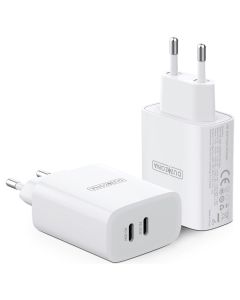 Duzzona T4 Wall Charger 35W PD QC3.0 2x Type-C Αντάπτορας Φόρτισης Τοίχου - White