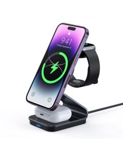 Duzzona W15 3in1 Magnetic MagSafe Wireless Charger Ασύρματος Φορτιστής - Black