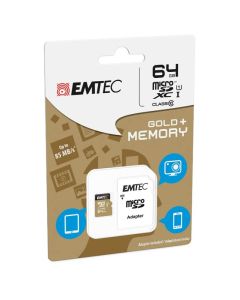 EMTEC Gold+ Memory Card microSDHC 64GB - Class 10 U1 with Adaptor (ECMSDM64GXC10GP)