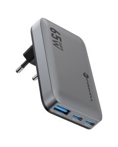 Forcell F-ENERGY Ultra Slim GaN III VT-47 USB / 2x Type C PD QC4.0 4A 65W Travel Charger Αντάπτορας Φόρτισης - Gray - MT82400