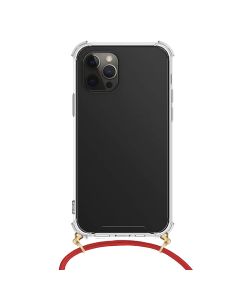 Forcell Cord Clear Silicone Case Διάφανη Θήκη με Λουράκι - Red (iPhone 11 Pro Max)