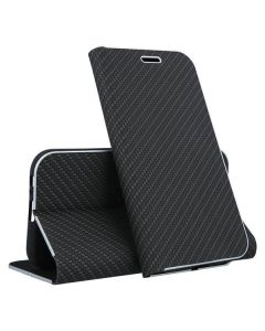 Forcell Luna Carbon Wallet Case Θήκη Πορτοφόλι με Δυνατότητα Stand - Black (Samsung Galaxy A21s) - MT48254