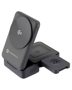 Forcell F-ENERGY F-05 3in1 Flex Pro Qi2 Wireless Charging Desktop Stand with MagSafe Βάση Φόρτισης 15W - Silver - MT84020