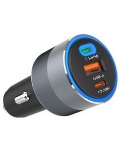 Forcell F-ENERGY Alu Car Charger 2xType C + USB A QC4.0 PD SFC2.0 4.5A 65W Φορτιστής Αυτοκινήτου - Black - MT84662