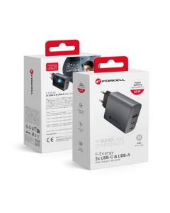 Forcell F-ENERGY GaN 2 VT-42B USB / 2x Type C PD QC4.0 4A 65W Travel Charger Αντάπτορας Φόρτισης - Gray - MT82401