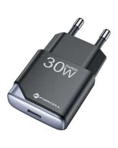 Forcell F-ENERGY Ultra Slim GaN III B130101-E Type C PD QC4.0 3A 30W Travel Charger Αντάπτορας Φόρτισης - Black - MT80637