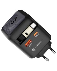 Forcell F-ENERGY GaN VT-R7 USB / Type C PD QC4.0 3A 70W Travel Charger Αντάπτορας Φόρτισης - Gray