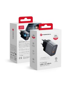 Forcell F-ENERGY GaN VT-39 USB / Type C PD QC4.0 4A 45W Travel Charger Αντάπτορας Φόρτισης - Gray - MT82402