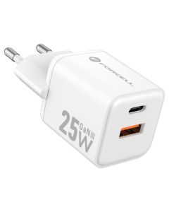 Forcell F-ENERGY Mini GaN III VT-25B USB / Type C PD QC4.0 25W Travel Charger Αντάπτορας Φόρτισης - White - MT82409