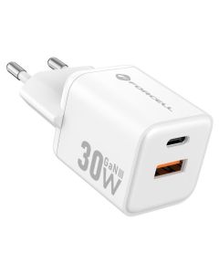 Forcell F-ENERGY Mini GaN III VT-35 USB / Type C PD QC4.0 30W Travel Charger Αντάπτορας Φόρτισης - White