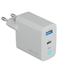 Forever Vibe-TC45AC GaN USB / Type C PD QC 45W Charger Αντάπτορας Φόρτισης - Silver - MT84225