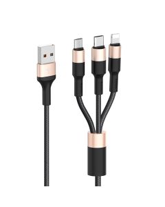 Hoco X26 Xpress Cable 3in1 Καλώδιο Φόρτισης Micro USB / Lightning / Type-C 2A 1m - Black / Gold