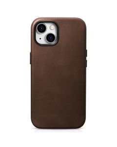 iCarer Oil Wax Genuine Leather Back MagSafe Cover Δερμάτινη Θήκη Brown (iPhone 15)