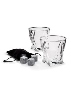 InGenious Twisted Glasses With Stone – Σετ 2 Ποτήρια και Κομψή θήκη με 4 Κύβους Πάγου από Πέτρα