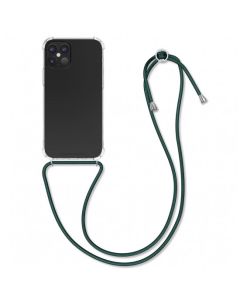 KWmobile Crossbody Silicone Case with Dark Green Neck Cord Lanyard Strap (52730.80) Διάφανη (iPhone 12 / 12 Pro)