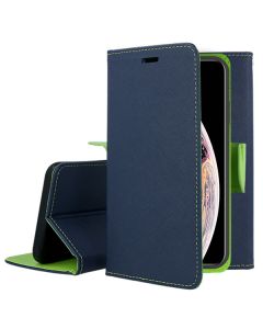 Tel1 Fancy Diary Θήκη Πορτοφόλι με δυνατότητα Stand Navy / Lime (iPhone X / Xs)