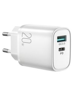 Joyroom L-QP2011 2-Port Network Charger PD20W/QC3.0 AFC FCP Διπλός Φορτιστής Type-C / USB - White