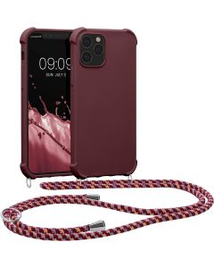 KWmobile Crossbody Silicone Case with Neck Cord Lanyard Strap (53840.187) Bordeaux Violet (iPhone 12 / 12 Pro)