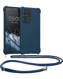 KWmobile Crossbody Silicone Case with Neck Cord Lanyard Strap (58566.17) Dark Blue (Samsung Galaxy A53 5G)