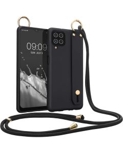 KWmobile Crossbody Silicone Case with Neck Cord Lanyard and Hand Strap (58490.01) Black (Samsung Galaxy A12)