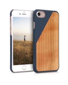 KWmobile Hard Plastic / Wood Case (44401.01) Blue / Brown (iPhone 7 / 8 / SE 2020)