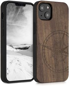 KWmobile Wooden Case Navigational Compass (55953.01) Θήκη Ξύλινη Dark Brown (iPhone 13)