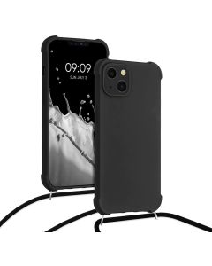KWmobile Crossbody Silicone Case with Neck Cord Lanyard Strap (55950.01) Black (iPhone 13)