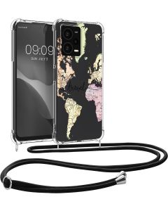 KWmobile Crossbody Silicone Case with Neck Cord Lanyard Strap (60716.02) World Map Travel (Xiaomi Redmi Note 12 Pro 5G)