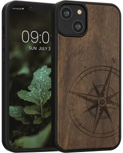 KWmobile Wooden Case Navigational Compass (59125.01) Θήκη Ξύλινη Dark Brown (iPhone 14 Plus)