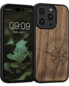 KWmobile Wooden Case Navigational Compass (59126.01) Θήκη Ξύλινη Dark Brown (iPhone 14 Pro)