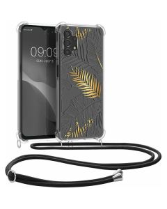 KWmobile Crossbody Silicone Case with Neck Cord Lanyard Strap (58232.01) Palm Leaves (Samsung Galaxy A13 4G)