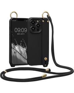 KWmobile Crossbody Silicone Case with Neck Cord Lanyard and Hand Strap (59097.01) Black (iPhone 14 Pro)