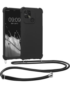 KWmobile Crossbody Silicone Case with Neck Cord Lanyard Strap (59233.01) Black (Xiaomi Redmi 10C)