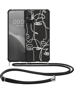KWmobile Crossbody Silicone Case with Neck Cord Lanyard Strap (59949.01) Abstract Lines / Black (Xiaomi Poco M3 Pro 5G / Redmi Note 10 5G)