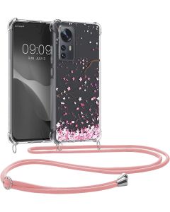 KWmobile Crossbody Silicone Case with Neck Cord Lanyard Strap (58199.01) Cherry Blossoms (Xiaomi 12 / 12X)