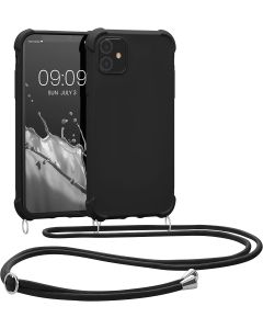 KWmobile Crossbody Silicone Case with Neck Cord Lanyard Strap (53838.01) Black (iPhone 11)