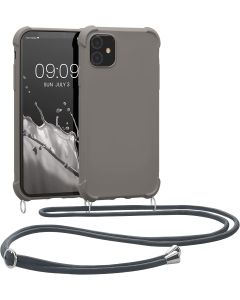 KWmobile Crossbody Silicone Case with Neck Cord Lanyard Strap (53838.43) Taupe (iPhone 11)