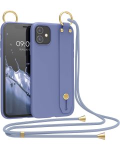 KWmobile Crossbody Silicone Case with Neck Cord Lanyard and Hand Strap (55104.130) Lavender Grey (iPhone 11)