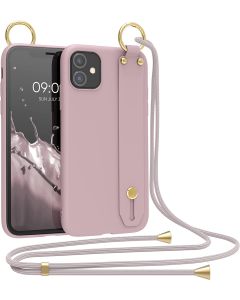 KWmobile Crossbody Silicone Case with Neck Cord Lanyard and Hand Strap (55104.193) Rose Tan (iPhone 11)