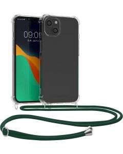KWmobile Crossbody Silicone Case with Dark Green Neck Cord Lanyard Strap (59109.80) Διάφανη (iPhone 14 Plus)