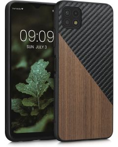 KWmobile Hard Plastic Carbon / Wood Case (58668.01) Black / Brown (Samsung Galaxy A22 5G)