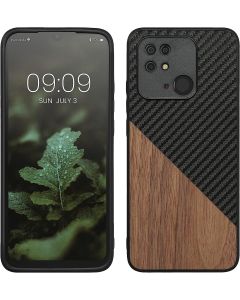 KWmobile Hard Plastic Carbon / Wood Case (59935.01) Black / Brown (Xiaomi Redmi 10C)